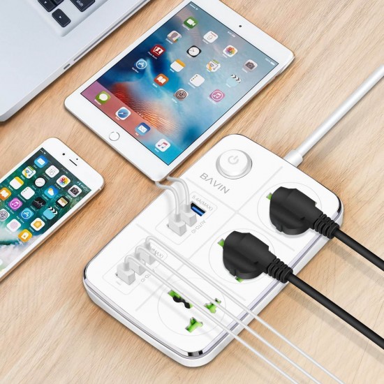 Bavin 3-Outlet Surge Protector Power Strip With USB Charging