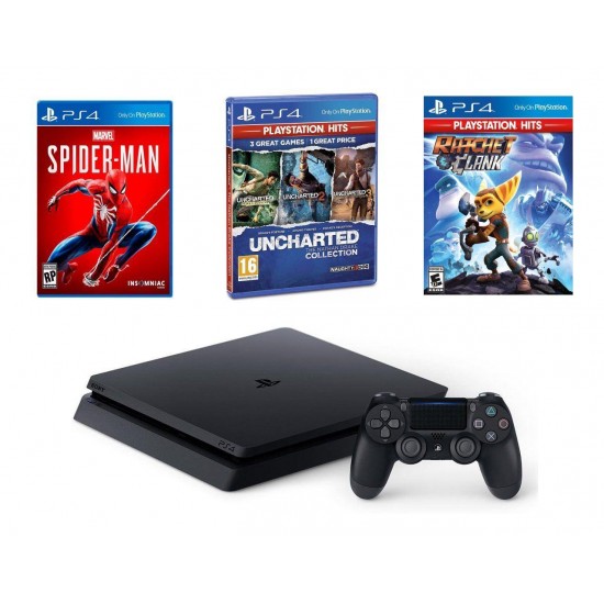 PS4 slim 500GB + 3 Games (Spider-man , Uncharted , Ratchet Clank) + 90 Days online play online
